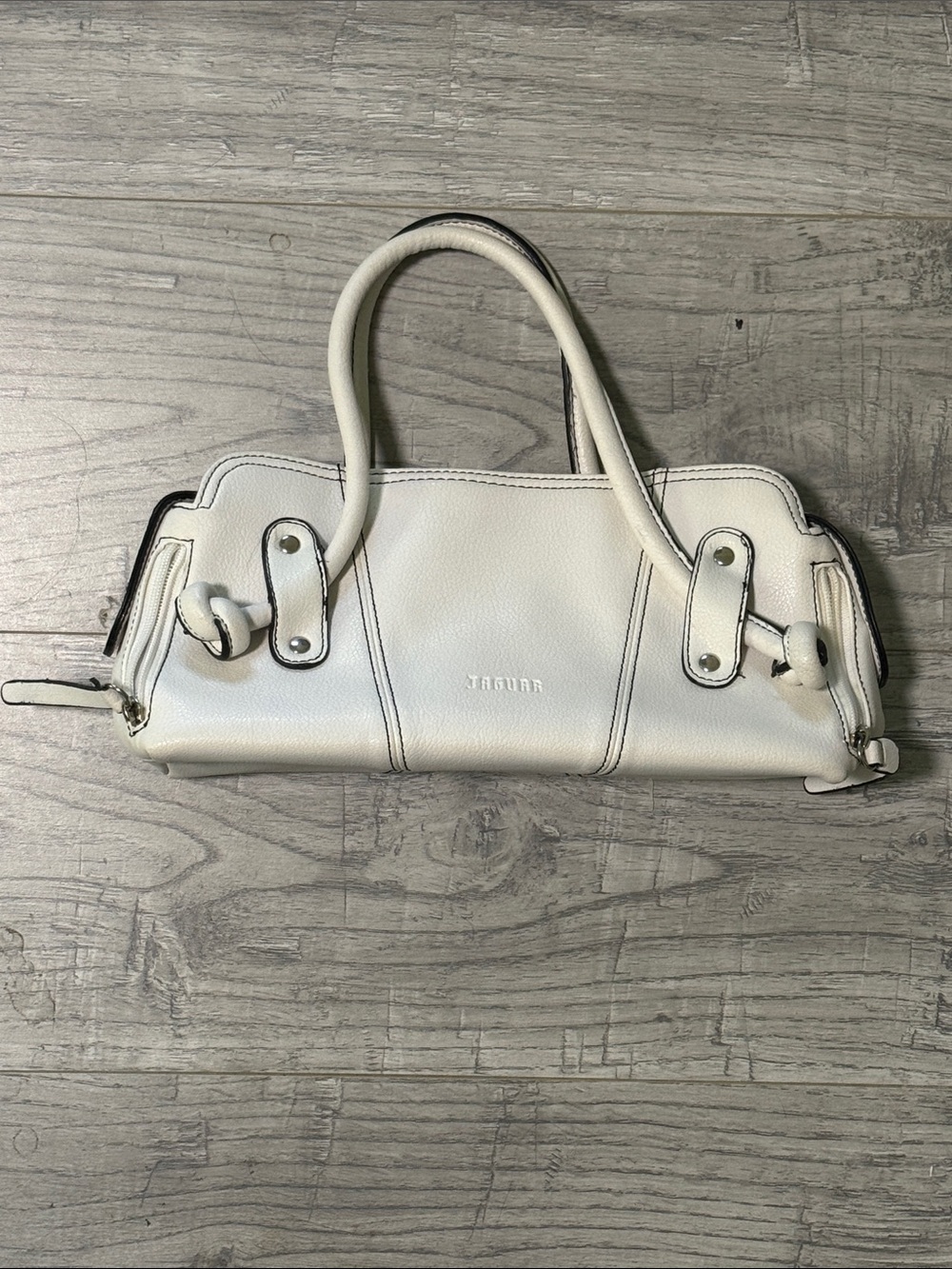 White Leather Mini Satchel Handbag by Jaguar